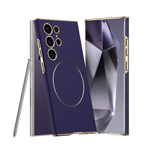 Midkart Leather Case Compatible with Samsung Galaxy S24 Ultra and Compatible with Magsafe Charging Electroplated Hard PC Lightweight Cover, Violet - Image 1