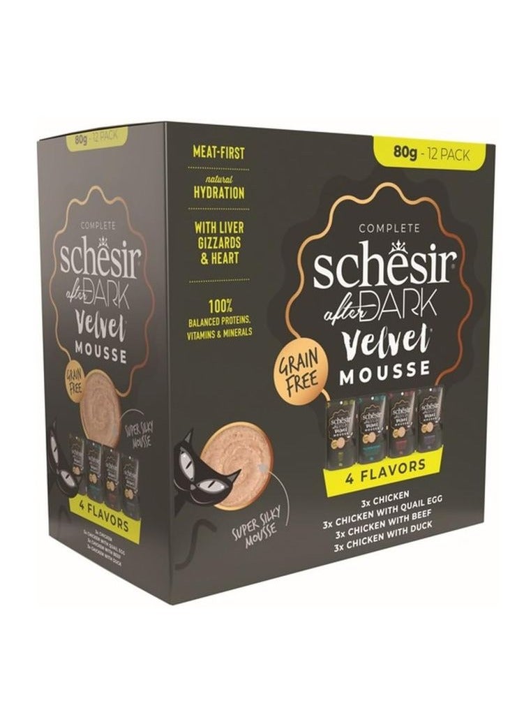 شيسر مجموعة متنوعة من موس شيسير أفتر دارك فيلفيت في المرق للقطط 960 جم ​​(80 جم × 12 كيس) - 4 نكهات (3 أكياس لكل نكهة) majmueat mutanawieat min mus shisir 'aftar dark filfit fi almarq lilqitat 960 jim ​​(80 jim * 12 kis) - 4 nakahat (3 'akyas likuli nakhatin)
