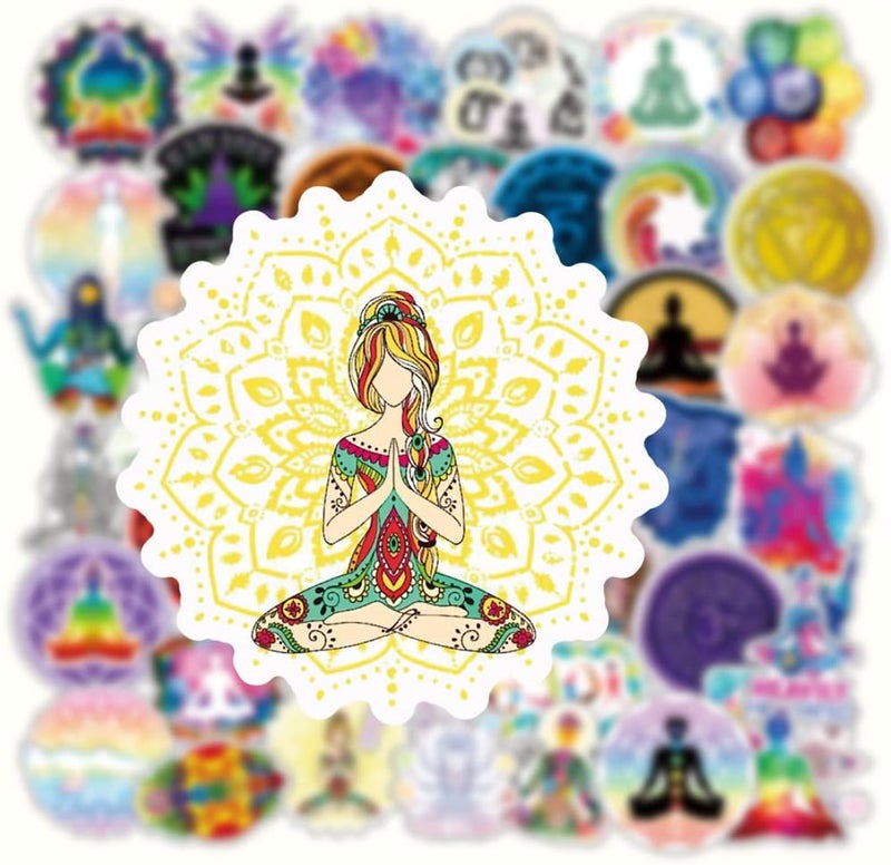 YEESACG حزمة YEESACG من 50 قطعة ملصقات يوجا فنية جمالية زهور ماندالا مقاومة للماء | ملصقات فينيل ملونة رائعة على طراز VSCO لزجاجات المياه وأجهزة اللابتوب والهواتف للبالغين والمراهقين والفتيات والأطفال وللوح التزلج والأمتعة كهدية - Image 5