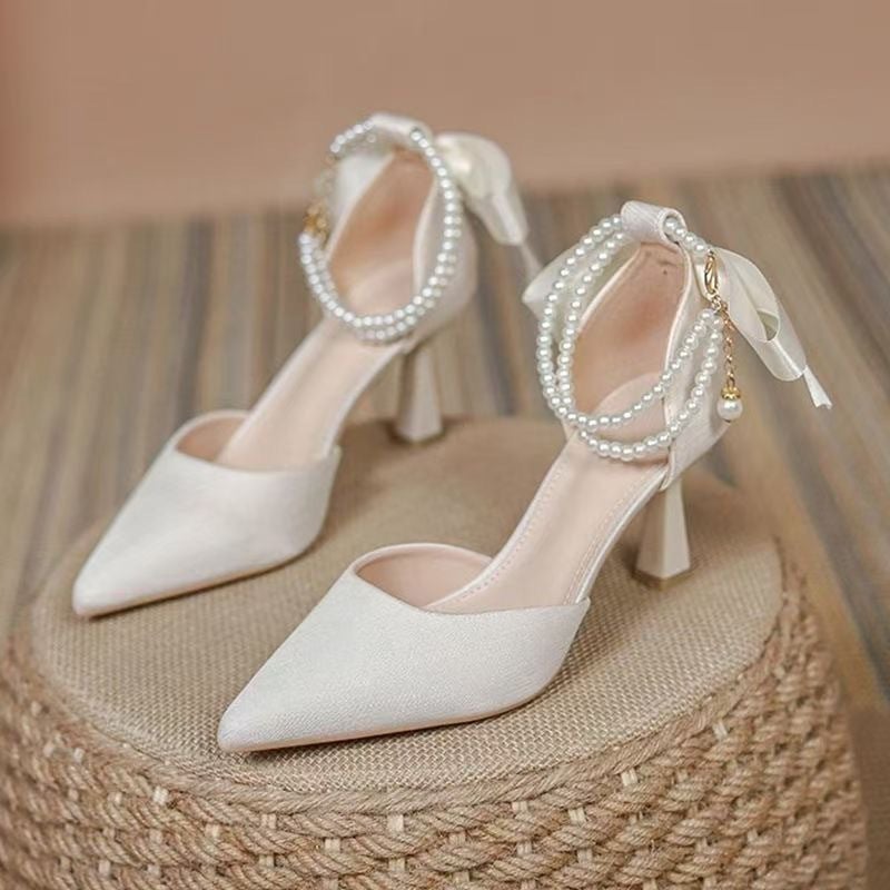 High Heels With Dress For Women, Spring Design Niche Hollow Pearl Stiletto Black Women'S Shoes - Image 3