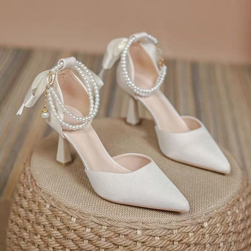 High Heels With Dress For Women, Spring Design Niche Hollow Pearl Stiletto Black Women'S Shoes - Image 2