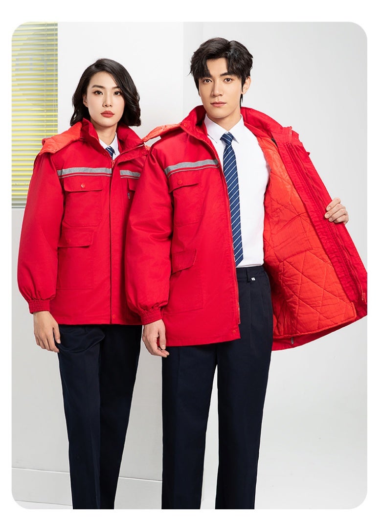 NIBEMINENT Detachable Winter Work Jumpsuit Thickened Thermal Layer for Freezer Storage Reflective Safety Wear for Outdoor Labor Jacket - Image 4