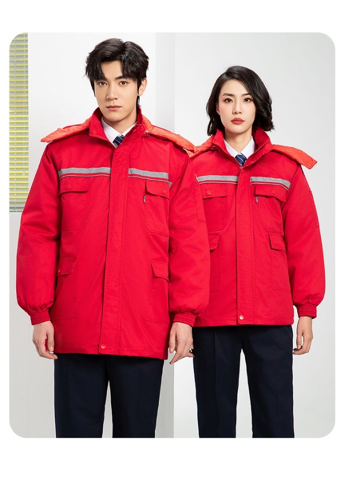 NIBEMINENT Detachable Winter Work Jumpsuit Thickened Thermal Layer for Freezer Storage Reflective Safety Wear for Outdoor Labor Jacket - Image 2