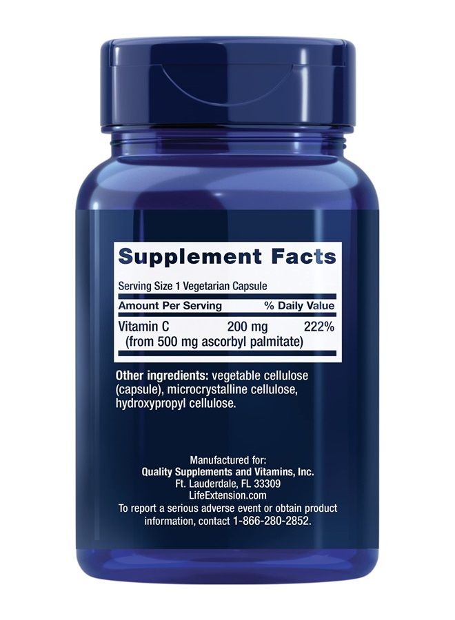 Life Extension Ascorbyl Palmitate 500mg – Fat-Soluble Vitamin C Supplement for Immune Support and Longevity – Water-Soluble Gluten-Free, Non-GMO, Vegetarian – 100 Capsules - Image 2