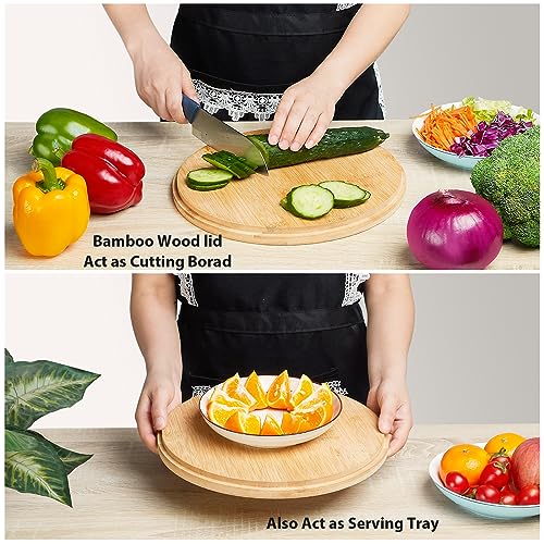 ECOHAGOU 11.3" Extra Large Salad Bowl with Wooden Lid & Servers, 208Oz, Oversized Bamboo Fiber Salad Serving Set with Utensils for Home/Kitchen, Big Lightweight Bowl for Mixing Salad,Fruit,Pasta - Matte Black - Image 5