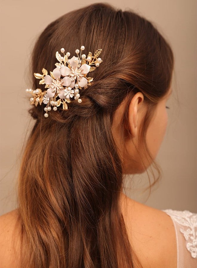 YERTTER Gold Pearl Hair Comb Style 2 for Wedding Brides Bridesmaid Flower Girl Prom Birthday Party - Image 1