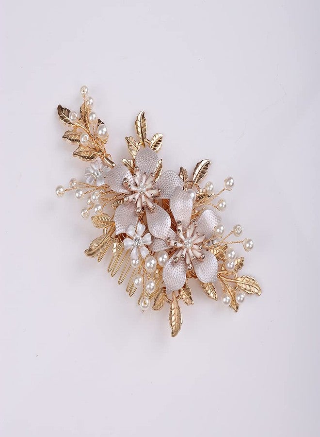 YERTTER Gold Pearl Hair Comb Style 2 for Wedding Brides Bridesmaid Flower Girl Prom Birthday Party - Image 5