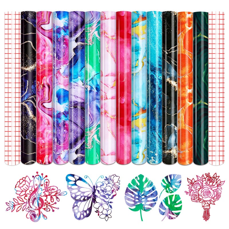 فينيل تينت نوت الدائم 12 ورقة 12x10 ورقة فينيل لاصق دائم بنمط رخام مائي ذهبي لآلة القطع ديكور منزلي ملصق ذاتي