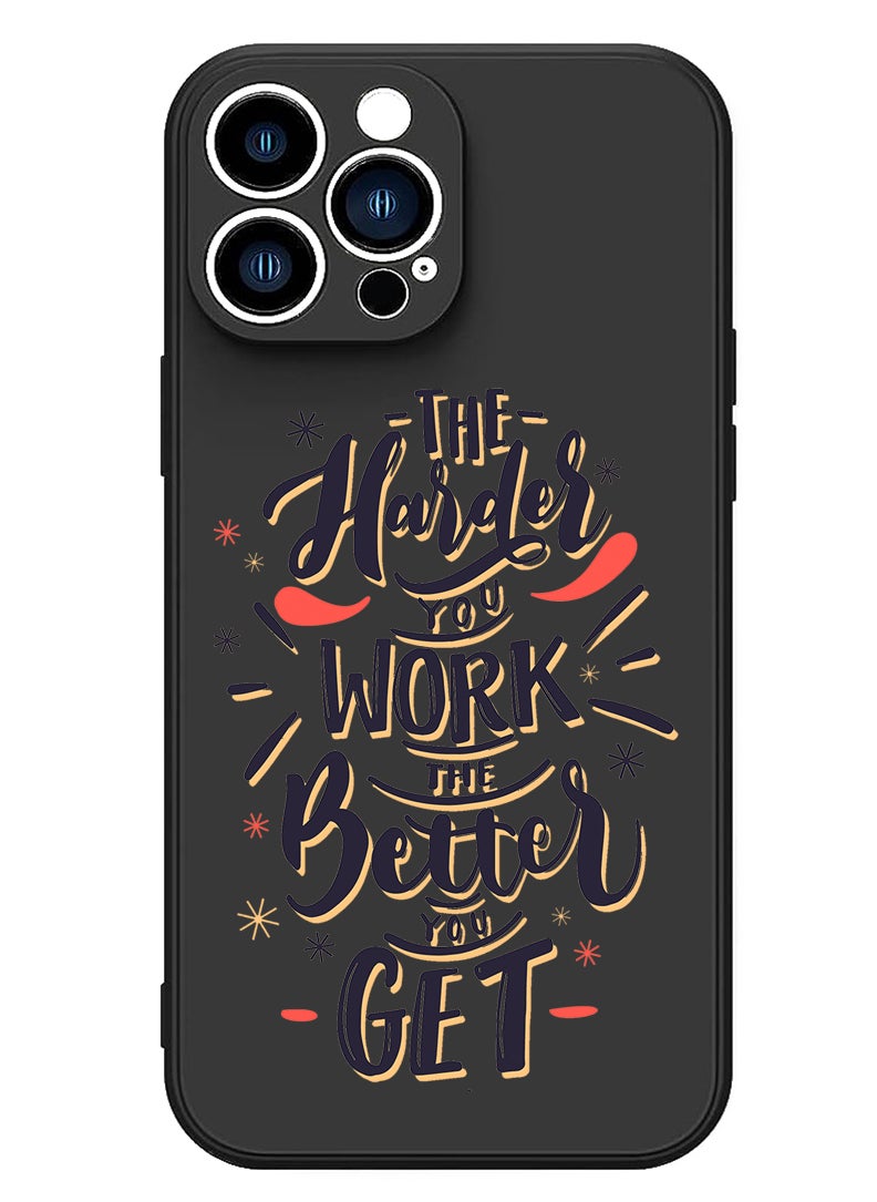 Theodor - Protective Slim Fit Case Liquid Silicone Cover with Full Body Protection Anti-Scratch Shockproof Case For iPhone 12 Pro Max Black  - Harder you work Better you get - Image 1