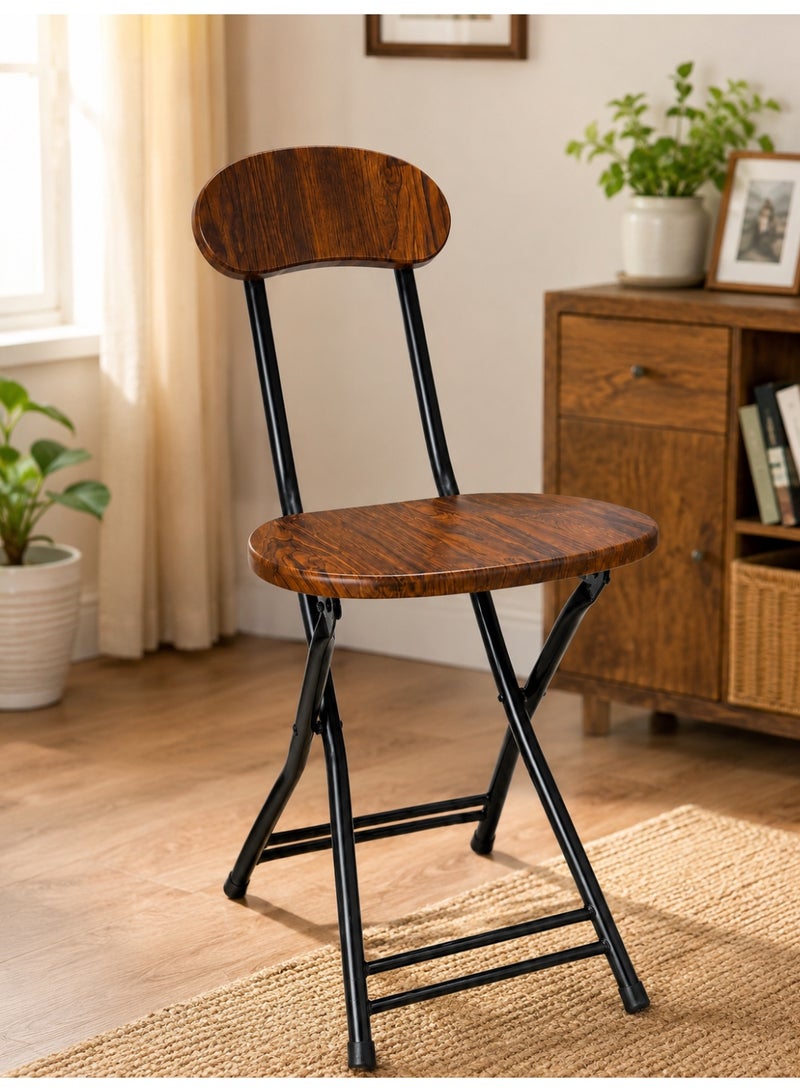 Wooden Folding Chair with Black Metal X-Frame, Ergonomic Backrest, Natural Wood Grain Finish, Space Saving - Image 1