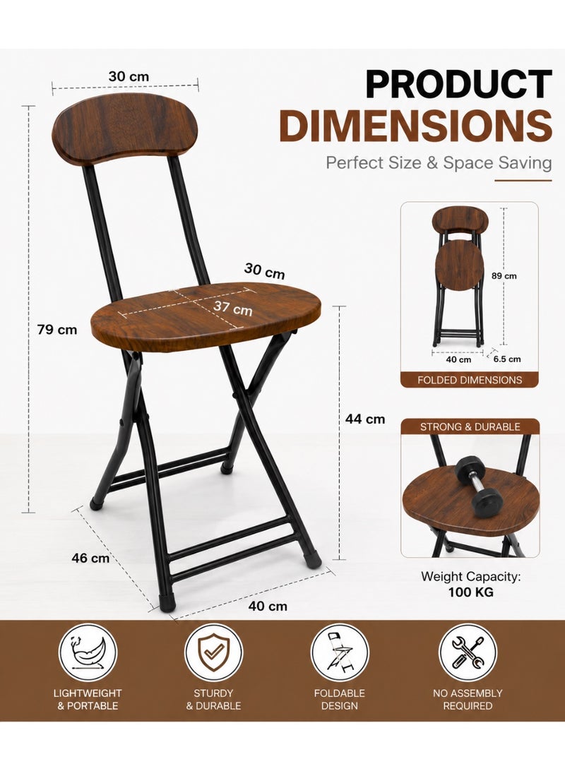 Wooden Folding Chair with Black Metal X-Frame, Ergonomic Backrest, Natural Wood Grain Finish, Space Saving - Image 3