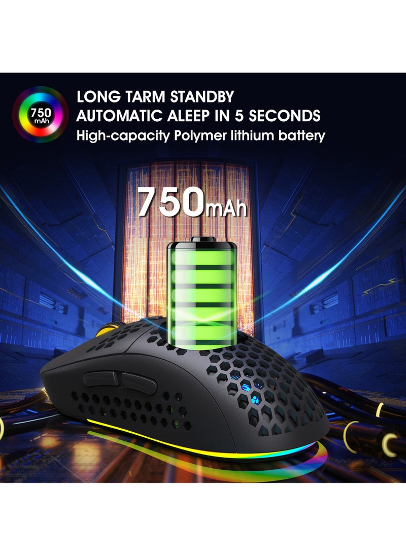 T90 Gaming Mouse, BT3.0/BT5.0/Bluetooth Tri Modes, Rechargeable Silent Computer Gaming Mice for Windows/Android/MAC/iOS