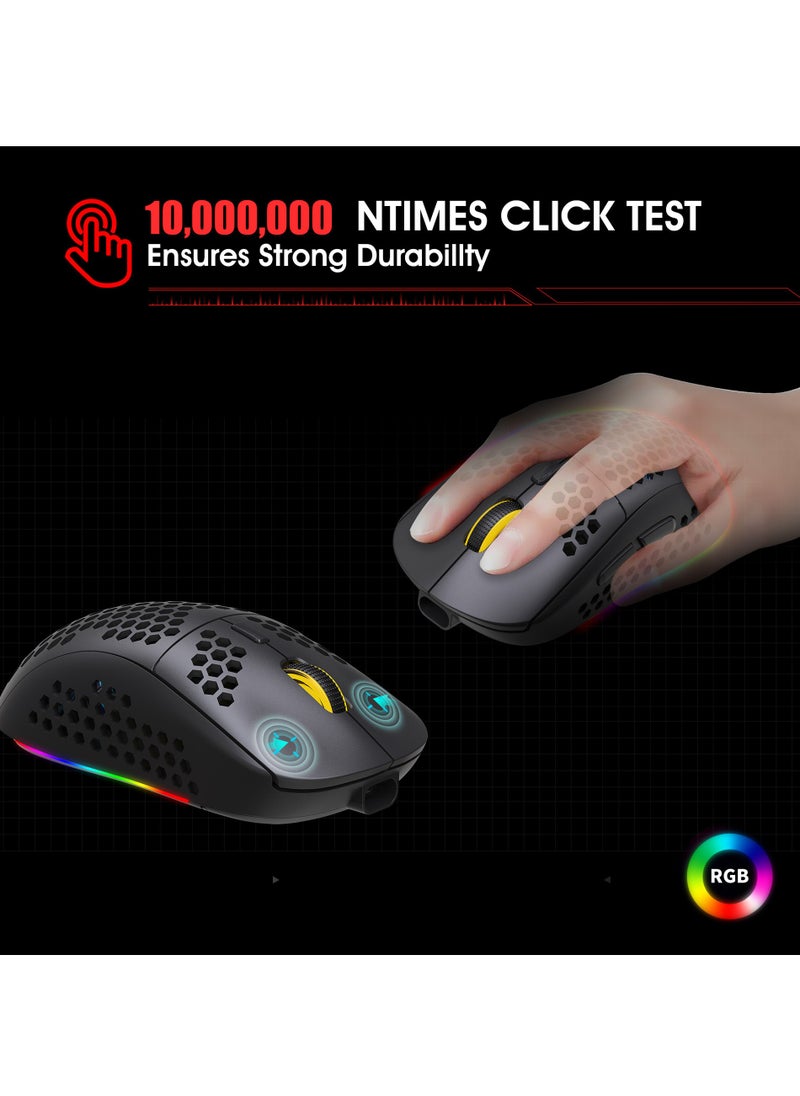 T90 Gaming Mouse, BT3.0/BT5.0/Bluetooth Tri Modes, Rechargeable Silent Computer Gaming Mice for Windows/Android/MAC/iOS