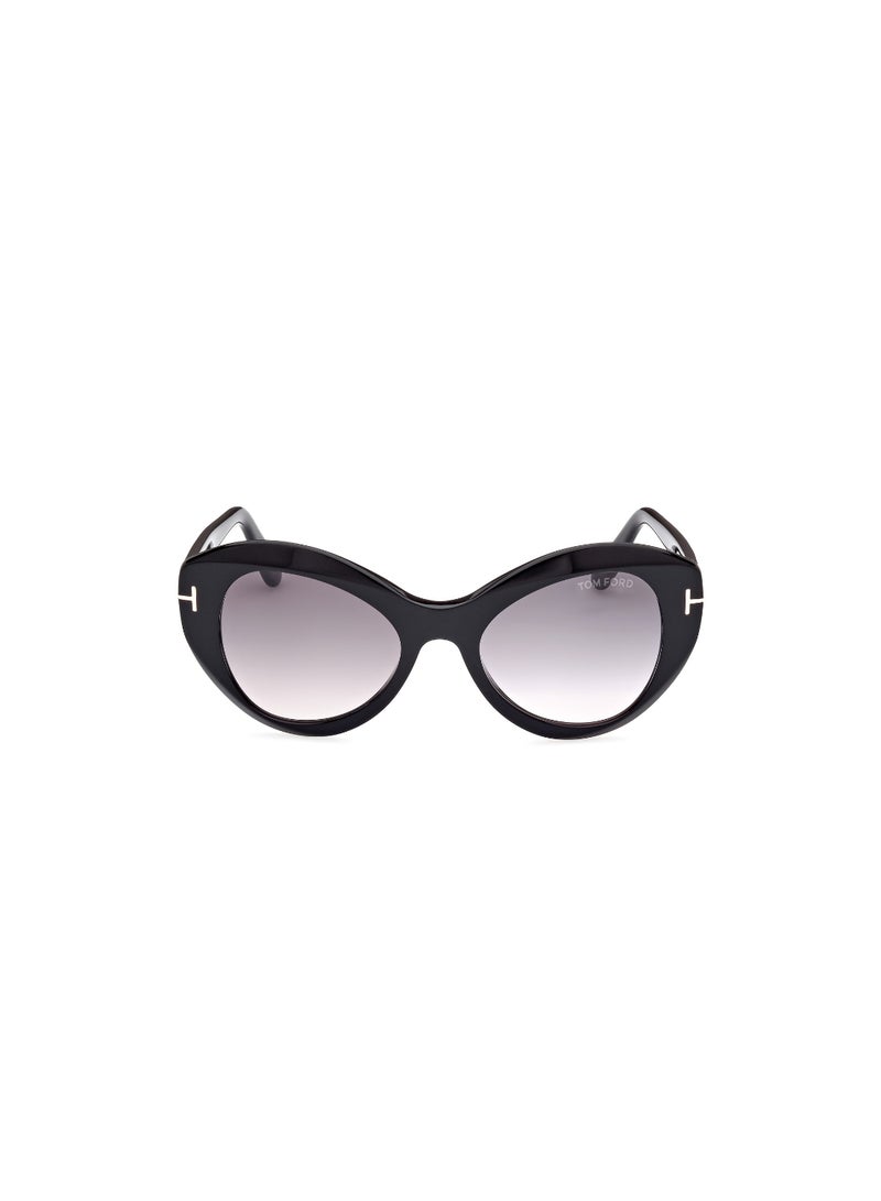 TOM FORD Women's Butterfly Shape Acetate Sunglasses FT108401B52 Lens Size: 52 Millimeter - Shiny Black - Image 2