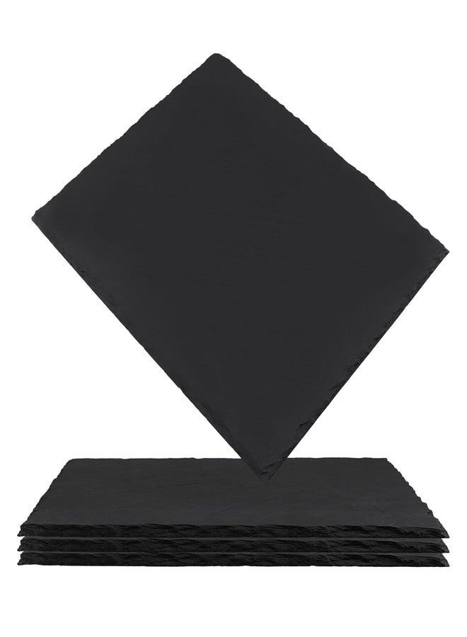MOUYAT 4 Pack 12x10 Inch Black Slate Plates, Rectangle Slate Cheese Board with Natural Edge, Natural Stone Plates Cutting Board Charcuterie Boards for Cheese, Sushi, Meat, Appetizers - Image 1