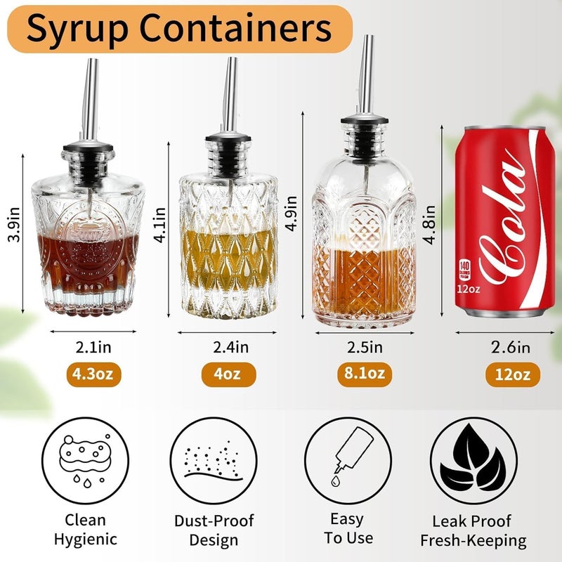 INFTYLE Syrup Bottle Set of 3 - Syrup Dispenser with Leak-Proof Lids Pour Spout Ideal for Coffee Syrups,Honey,Condiments,Olive Oil - Image 2