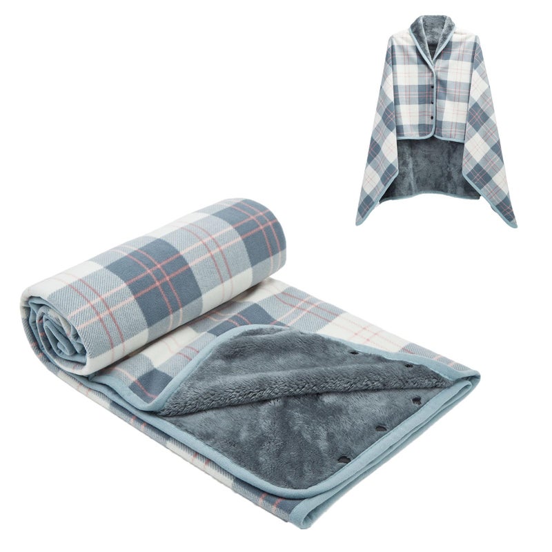 forestfish Fleece Wearable Blanket Plaid Lap Blanket Comfy Poncho Throw with Buttons for Bed Sofa Office