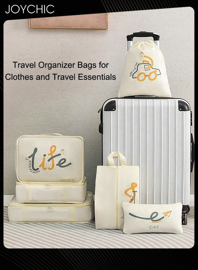 Joychic 6-piece Portable Large Capacity Multiple Classified Clothing Storage Bag Business Travel Trip Waterproof and Dustproof Underwear Socks Packing Organizer for Women Men Beige  - Image 1