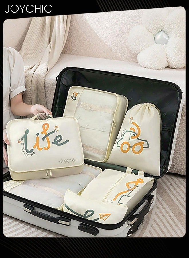 Joychic 6-piece Portable Large Capacity Multiple Classified Clothing Storage Bag Business Travel Trip Waterproof and Dustproof Underwear Socks Packing Organizer for Women Men Beige  - Image 2