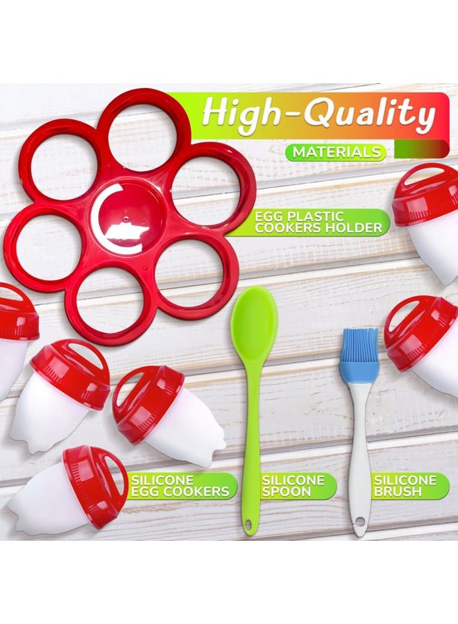 LIBERHAUS No.1 Hard Boiled Silicone Egg Cooker Without The Shell, Non Stick Egg Boil Poacher, As Seen On TV, With Bonus Holder & Silicone Oil Brush, (6pc), Red - Image 3