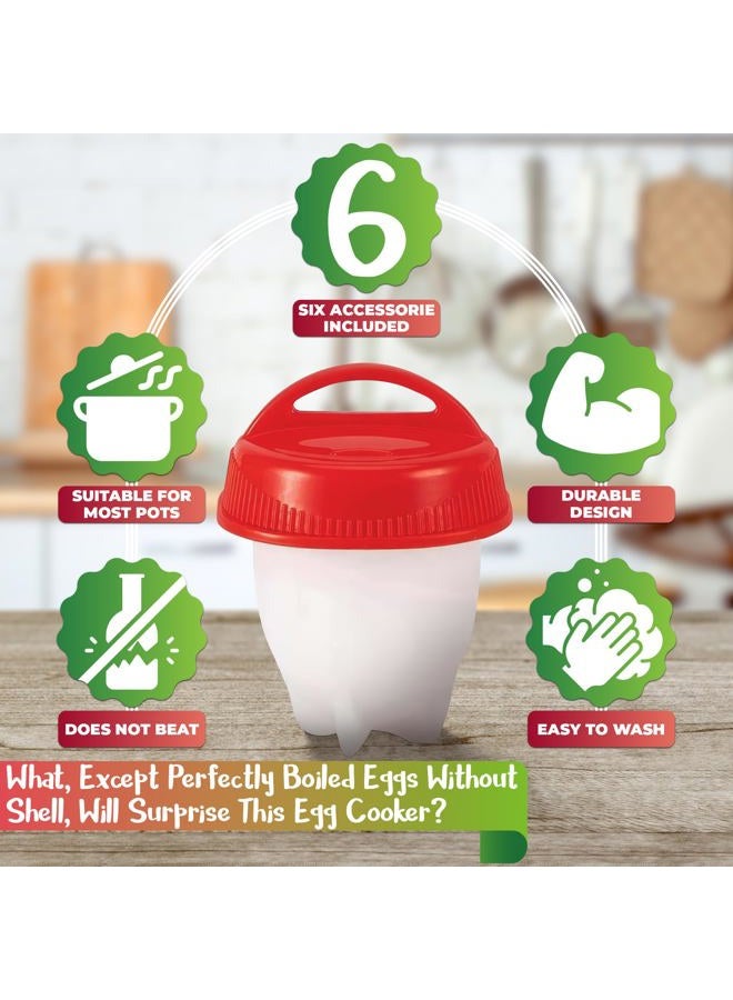 LIBERHAUS No.1 Hard Boiled Silicone Egg Cooker Without The Shell, Non Stick Egg Boil Poacher, As Seen On TV, With Bonus Holder & Silicone Oil Brush, (6pc), Red - Image 4