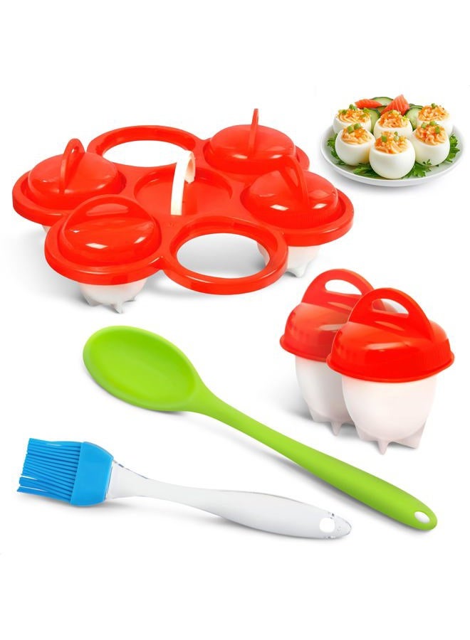 LIBERHAUS No.1 Hard Boiled Silicone Egg Cooker Without The Shell, Non Stick Egg Boil Poacher, As Seen On TV, With Bonus Holder & Silicone Oil Brush, (6pc), Red - Image 1