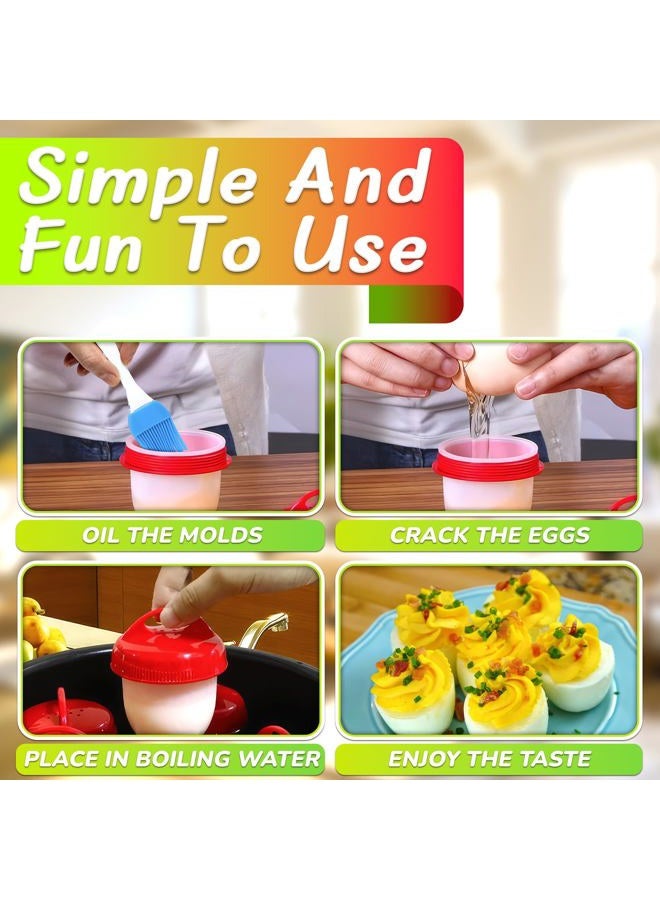 LIBERHAUS No.1 Hard Boiled Silicone Egg Cooker Without The Shell, Non Stick Egg Boil Poacher, As Seen On TV, With Bonus Holder & Silicone Oil Brush, (6pc), Red - Image 5