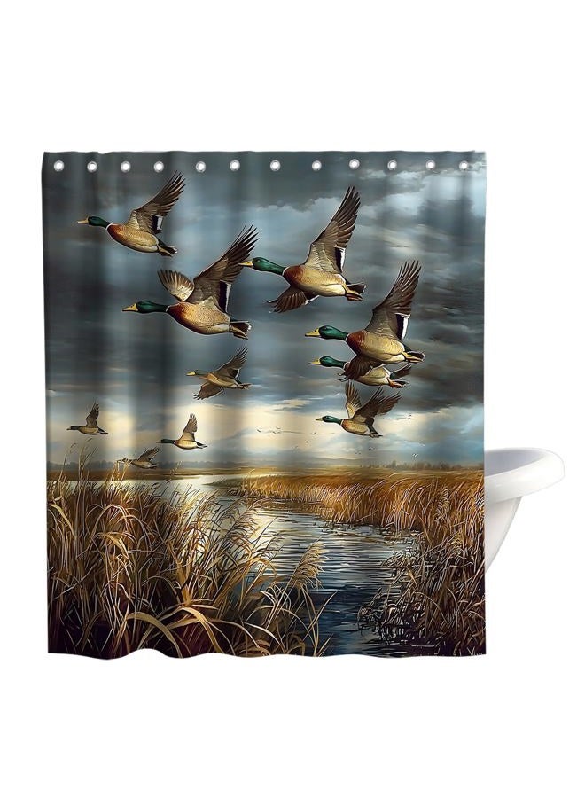Final Friday Rustic Shower Curtains Wild Ducks Hunting Flying Theme Cloth Fabric Bathroom Decor Sets with Hooks Waterproof Washable 72 x 72 inches Brown and Teal - Image 1