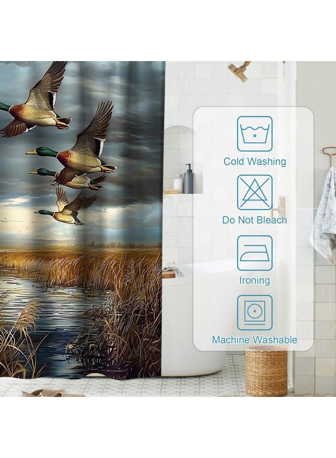 Final Friday Rustic Shower Curtains Wild Ducks Hunting Flying Theme Cloth Fabric Bathroom Decor Sets with Hooks Waterproof Washable 72 x 72 inches Brown and Teal - Image 4