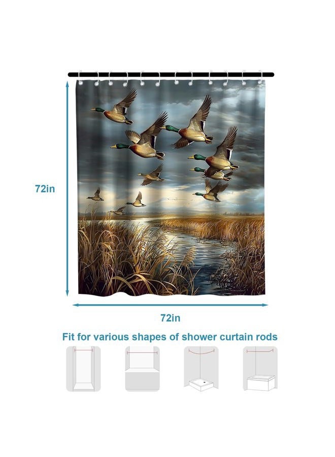 Final Friday Rustic Shower Curtains Wild Ducks Hunting Flying Theme Cloth Fabric Bathroom Decor Sets with Hooks Waterproof Washable 72 x 72 inches Brown and Teal - Image 5