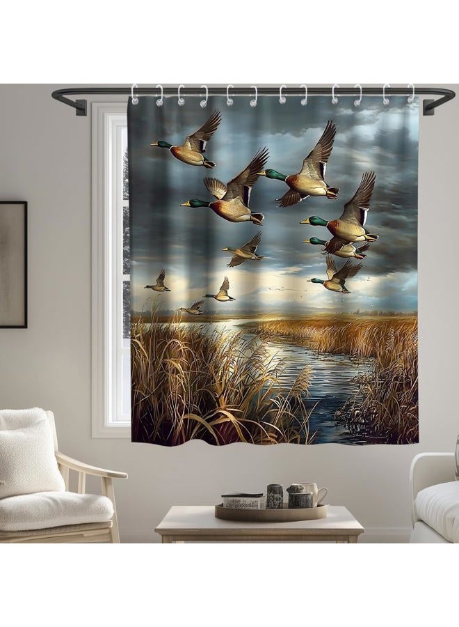 Final Friday Rustic Shower Curtains Wild Ducks Hunting Flying Theme Cloth Fabric Bathroom Decor Sets with Hooks Waterproof Washable 72 x 72 inches Brown and Teal - Image 3