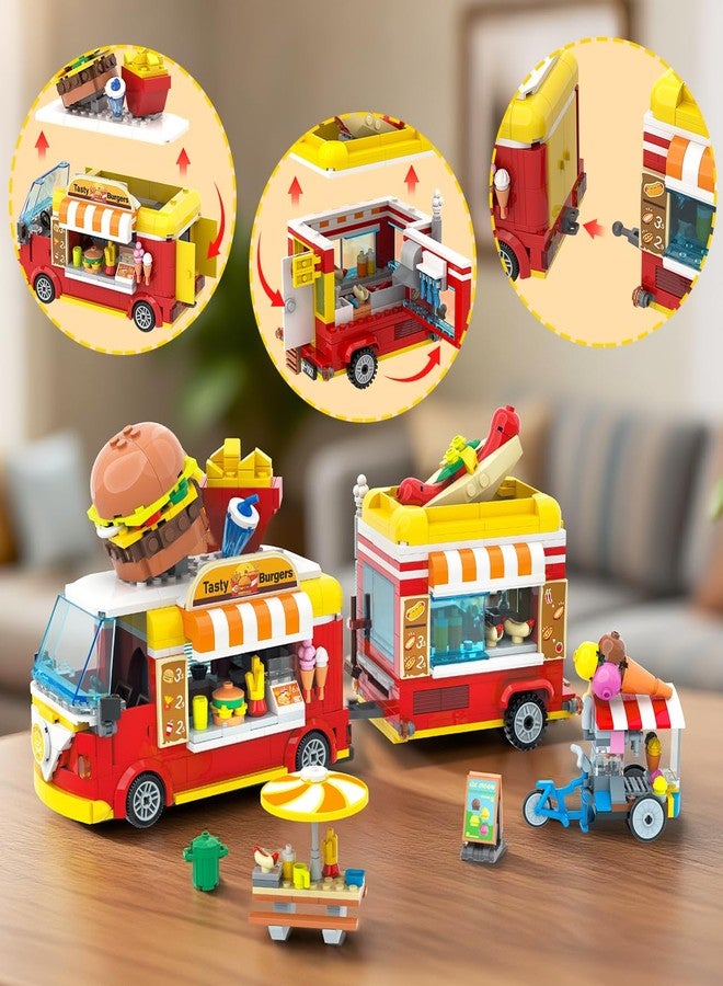 HOGOKIDS City Burger Truck House Building Toy - 2 in 1 Burger Van and Restaurant Building Blocks Set Mobile Ice Cream Food Cart Tables Chairs Restaurant Playset Great Gift for Kids Boys Girls(826PCS) - Image 5