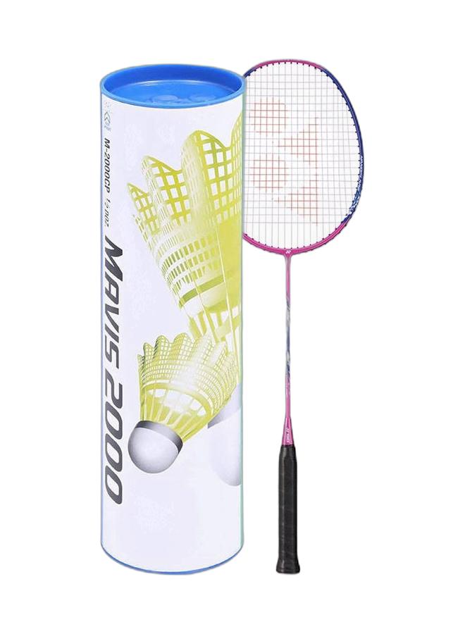 Yonex Nanoflare 001 Feel Clear Pink 5U G4 + Mavis 2000 Blue Cap Medium Badminton Shuttlecock 6 Pack, Yellow Pack - Image 1