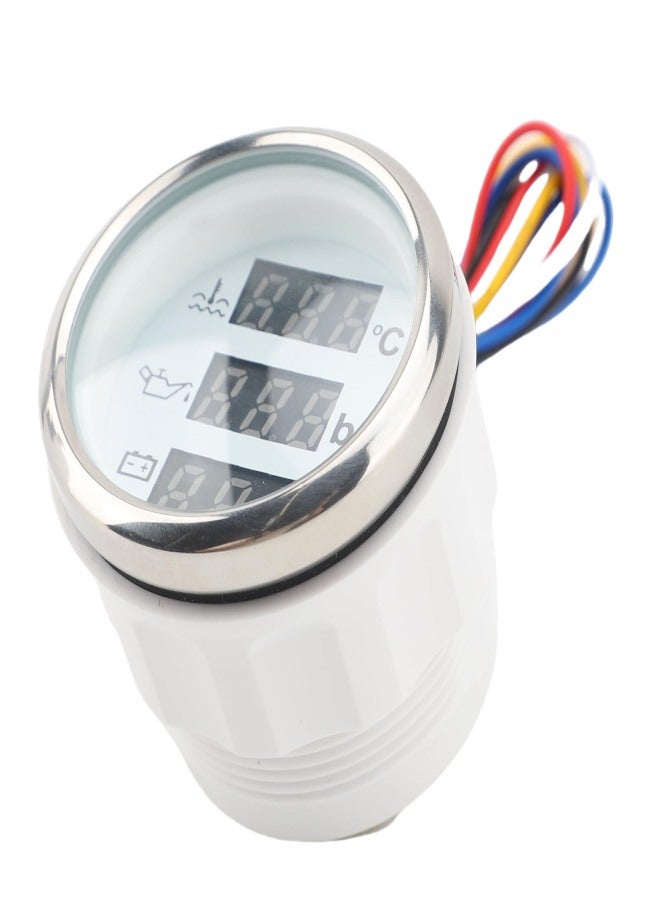 3 in 1 Instrument Sensor Kit Engine Coolant Temperature Oil Pressure Meter Battery Voltmeter for Car Boat 52mm Digital Display Backlight White Background Silver Frame - Image 5
