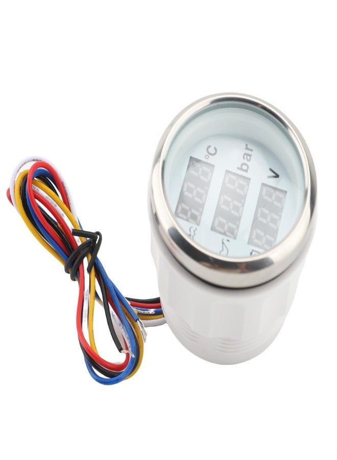 3 in 1 Instrument Sensor Kit Engine Coolant Temperature Oil Pressure Meter Battery Voltmeter for Car Boat 52mm Digital Display Backlight White Background Silver Frame - Image 3