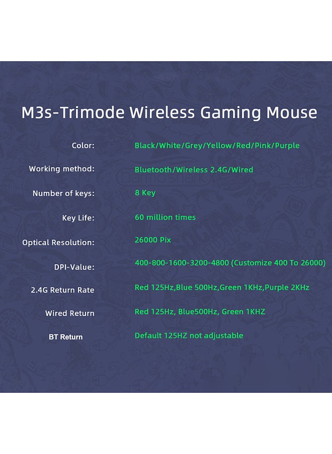 Darmoshark - M3s Mini 2KHz E-sports Gaming Mouse Rechargeable Wired 2.4G Wireless BT5.0 26000DPI PAW3395 Optical Sensor Mice For Laptop Computer Gamer - Image 1