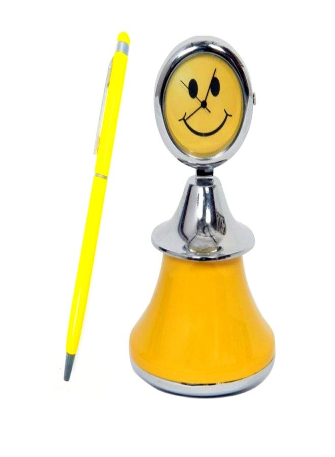 SMART WORLD Yellow colour slim ball pen with stylus & Uniquely designed Dancing Doll model adorable and unique analog clock-Pen stand Gift Set