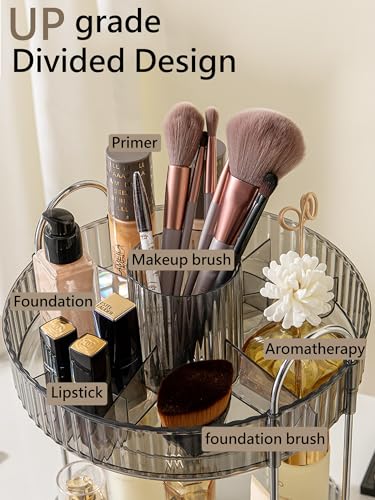 Asayuee 360 Rotating Makeup Organizer2 Tier Large Capacity Make Up Organizers and StorageSkincare Perfume Vanity OrganizersBathroom Cosmetics Storage Organizer CountertopGrey - Image 3