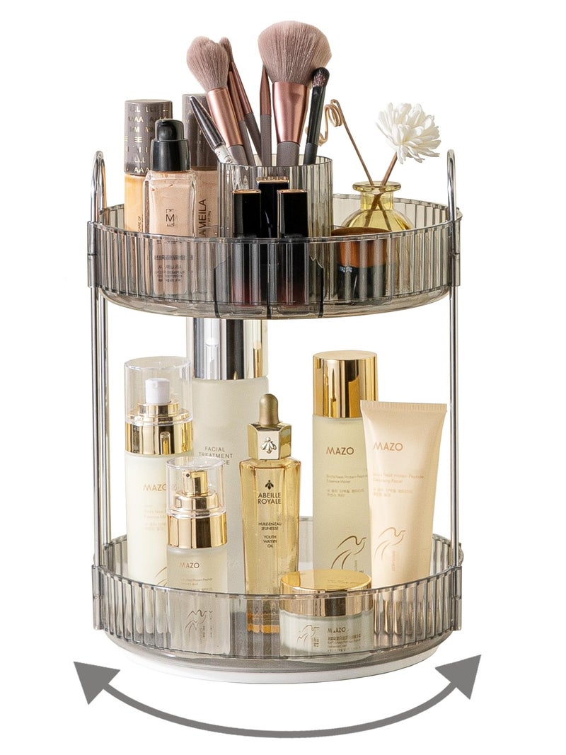Asayuee 360 Rotating Makeup Organizer2 Tier Large Capacity Make Up Organizers and StorageSkincare Perfume Vanity OrganizersBathroom Cosmetics Storage Organizer CountertopGrey - Image 2