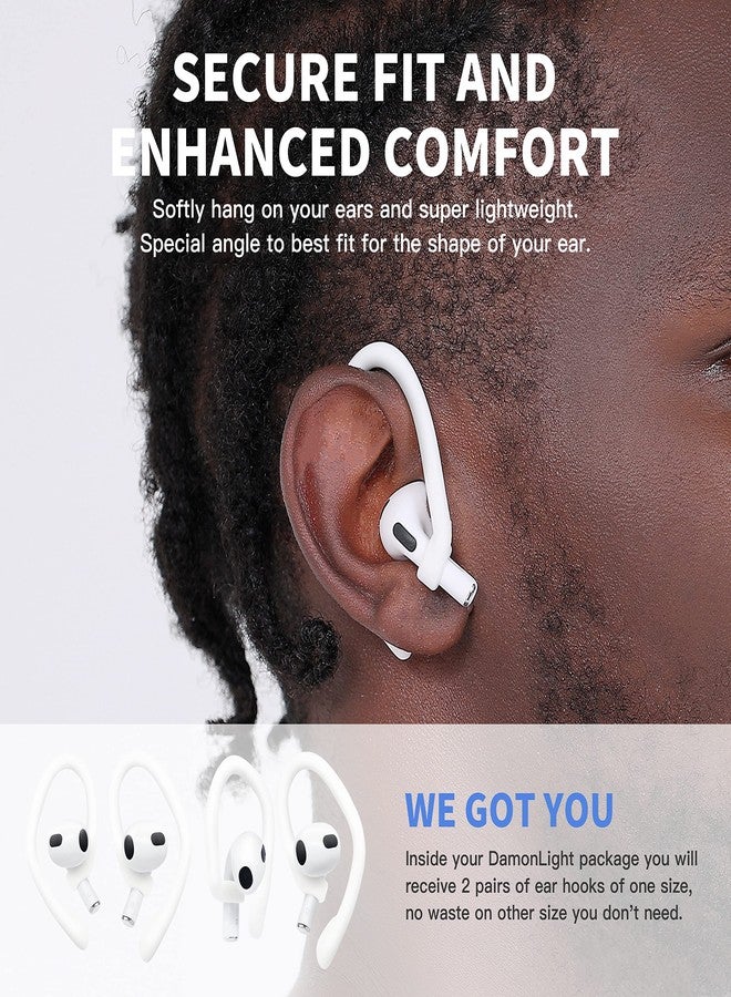 DamonLight [2 Pairs] DamonLight Ear Hooks for AirPods Pro 2 & 1, AirPods 4 & 3 & 2 & 1, Airpod Ear Hook, Anti-Slip Comfortable Fit, Ergonomic Design, AirPods Accessories (Medium, White) - Image 3