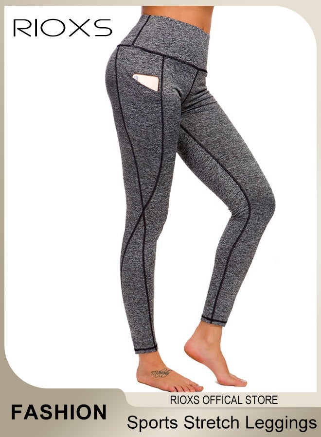 RIOXS Women's High Waist Leggings,Solid Stretch Yoga Pants,Tummy Control Fitness Legging With Pockets,Skinny Leggings,Slim Fit Sports Sweatpants For Fitness Workout Gym Running - Image 5
