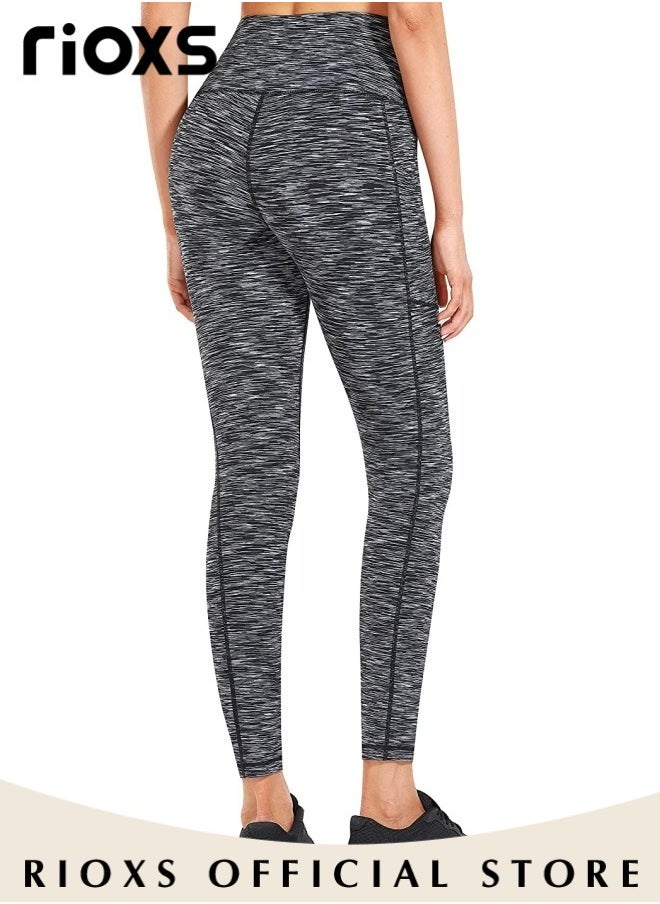 RIOXS Women's High Waist Leggings,Solid Stretch Yoga Pants,Tummy Control Fitness Legging With Pockets,Skinny Leggings,Slim Fit Sports Sweatpants For Fitness Workout Gym Running  - Image 4