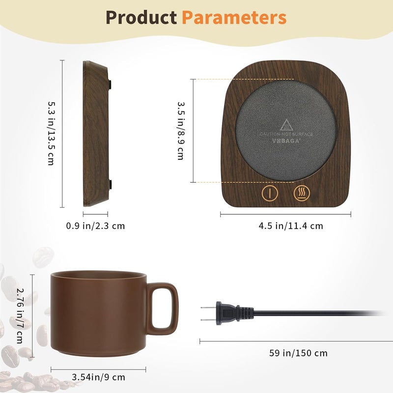 Vobaga Coffee Mug Warmer & Mug Set, Coffee Cup Warmer with Auto Shut Off & 3 Temperature Settings for Desk Home Office, Coffee Warmer for Cocoa Milk Candles, Christmas Birthday Gifts for Women and Men - Image 2