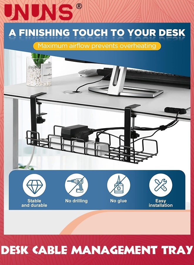 UNUNS Under Desk Cable Management Tray, No Drilling Cord Organizer Desk, PC Computer Wire Rack With Clamp For Office Home, Da - Image 5