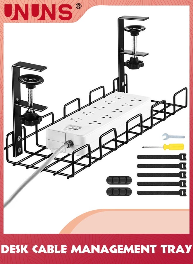 UNUNS Under Desk Cable Management Tray, No Drilling Cord Organizer Desk, PC Computer Wire Rack With Clamp For Office Home, Da - Image 1