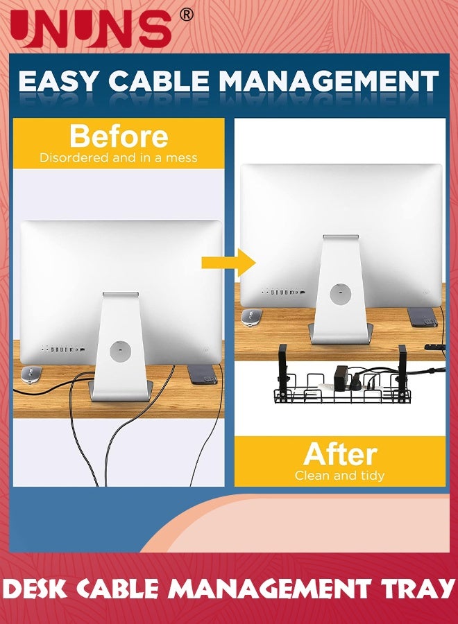 UNUNS Under Desk Cable Management Tray, No Drilling Cord Organizer Desk, PC Computer Wire Rack With Clamp For Office Home, Da - Image 3