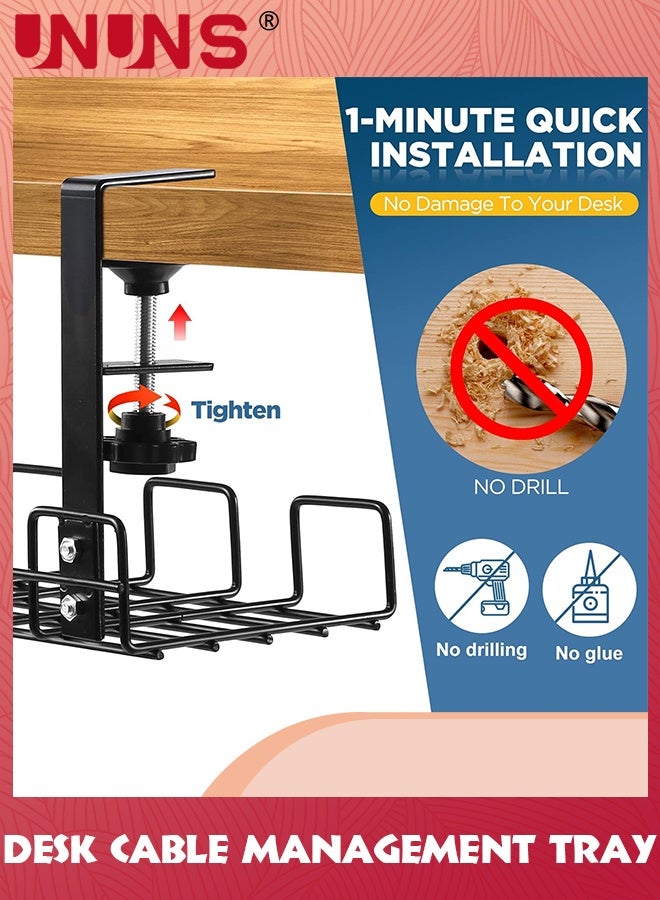 UNUNS Under Desk Cable Management Tray, No Drilling Cord Organizer Desk, PC Computer Wire Rack With Clamp For Office Home, Da - Image 2