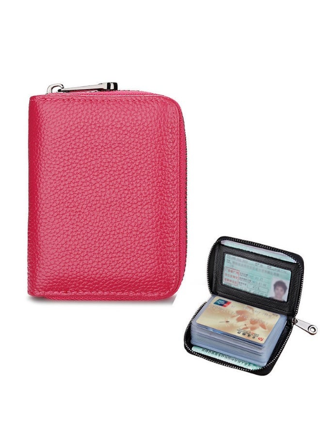 xozgdovg Business Card Holder Unisex Anti-magnetic Large Capacity Driving License Sleeve Multi-card Slot Card Wallet One-piece Bag Rose Red Mirror Window 22 card can put the driver's license 