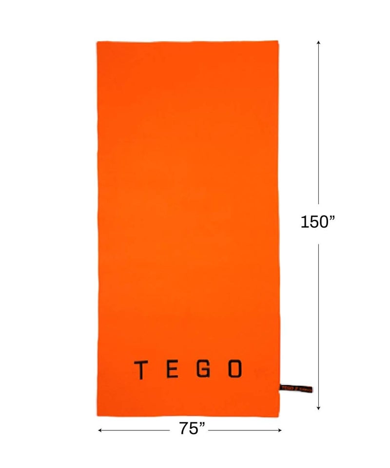 TEGO منشفة ويف للجسم بالكامل | منشفة ميكروفايبر سريعة الجفاف ومضغوطة للجيم والسباحة والسفر | 150 × 75 سم منشفة كاملة الطول - برتقالي - Image 2