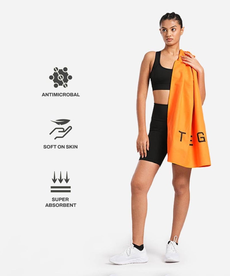 TEGO منشفة ويف للجسم بالكامل | منشفة ميكروفايبر سريعة الجفاف ومضغوطة للجيم والسباحة والسفر | 150 × 75 سم منشفة كاملة الطول - برتقالي - Image 3